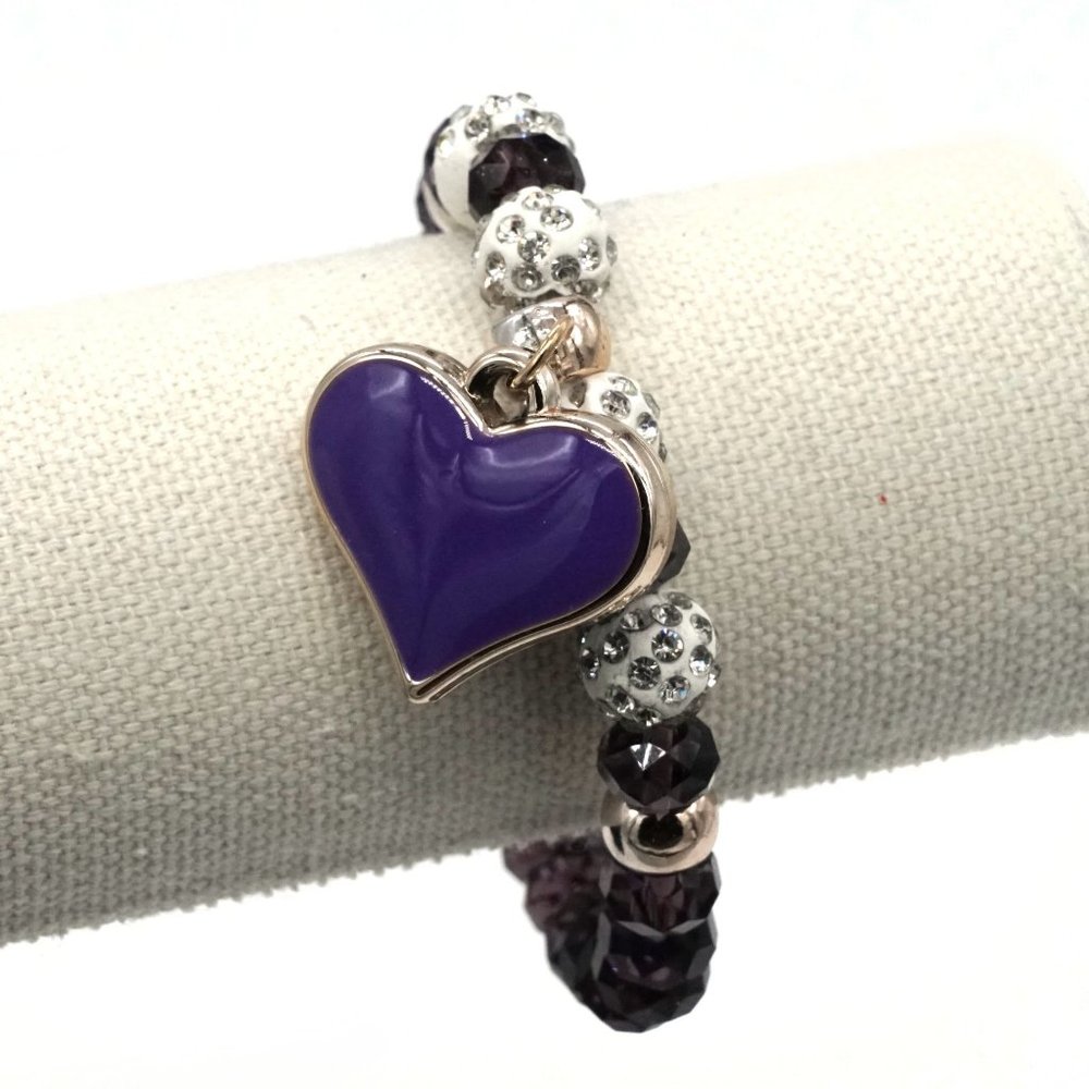 Bracelet with purple heart and crystals. OS. - Picture 2 of 2